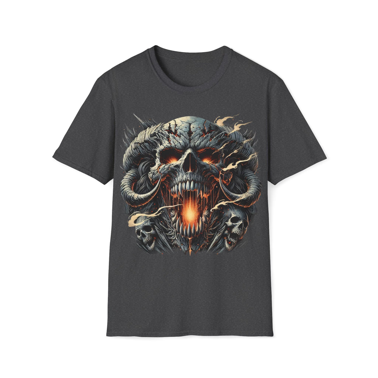 Macabre Threads Dark Heather Infernal Maw – Fiery Skull T-Shirt
