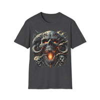 Macabre Threads Dark Heather Infernal Maw – Fiery Skull T-Shirt