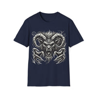 Macabre Threads Navy Demon’s Fury - Horned Hellbeast Gothic T-Shirt
