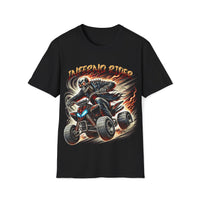 Macabre Threads Black Inferno Rider - Fiery Skeleton on ATV Graphic Tee
