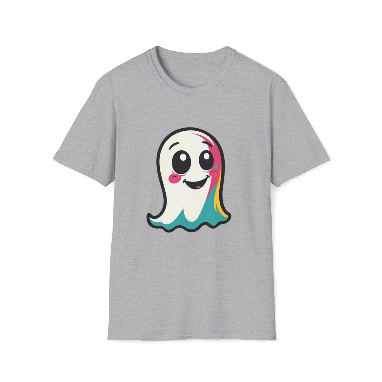 Macabre Threads Sport Grey Pop Ghost T-Shirt – Cute Colorful Ghost Tee