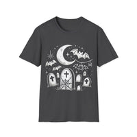 Macabre Threads Dark Heather Starlit Rest T-Shirt – Gothic Graveyard Under the Moon