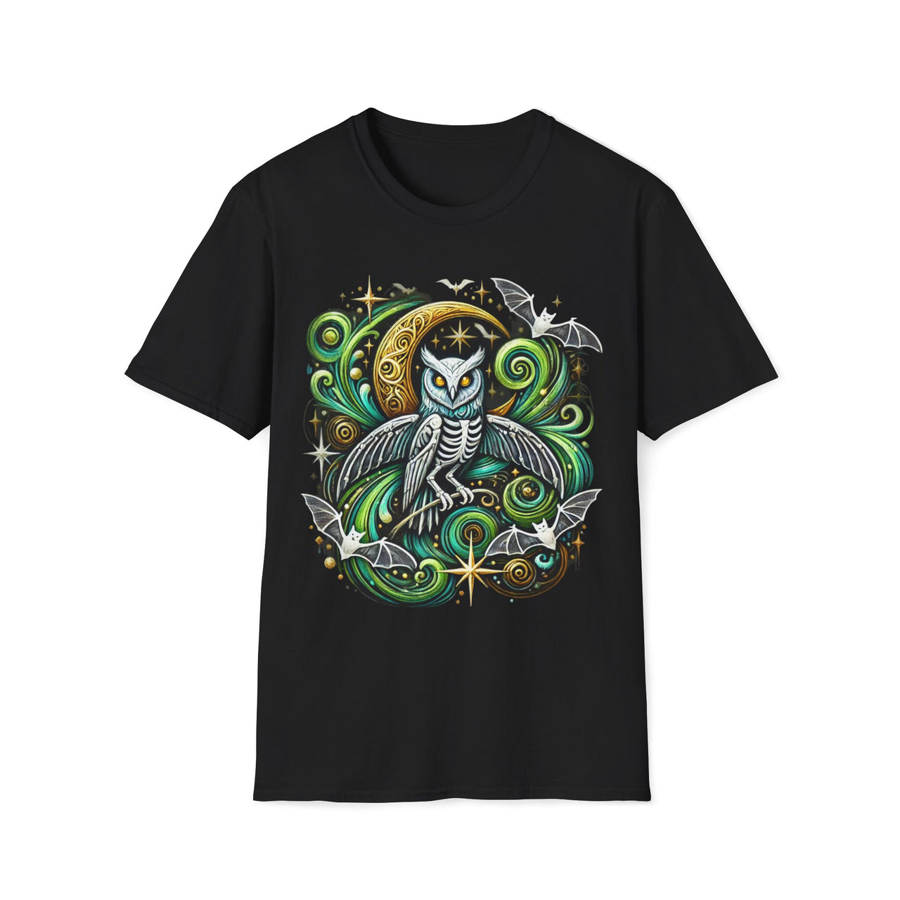Macabre Threads Black Nocturnal Sovereign – Gothic Moon Owl T-Shirt
