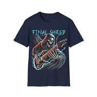 Macabre Threads Navy Strings of Fate – Grim Reaper Guitar T-Shirt