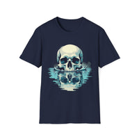 Macabre Threads Navy Waves Reflection Skull Reflection T Shirt – Gothic Water Skull Tee