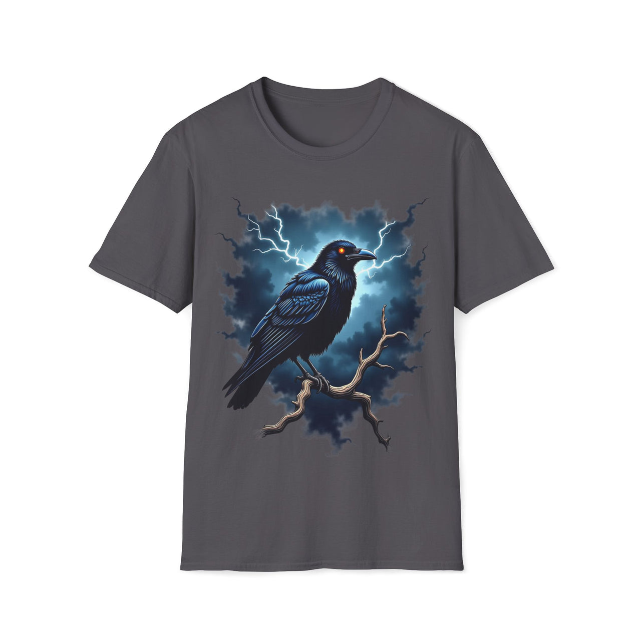 Macabre Threads Charcoal Raven Storm T-Shirt – Gothic Raven Lightning Graphic Tee