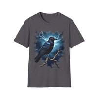 Macabre Threads Charcoal Raven Storm T-Shirt – Gothic Raven Lightning Graphic Tee