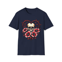 Macabre Threads Navy Gothic Bloom Romantic Skull T Shirt – Dark Floral Gothic Tee