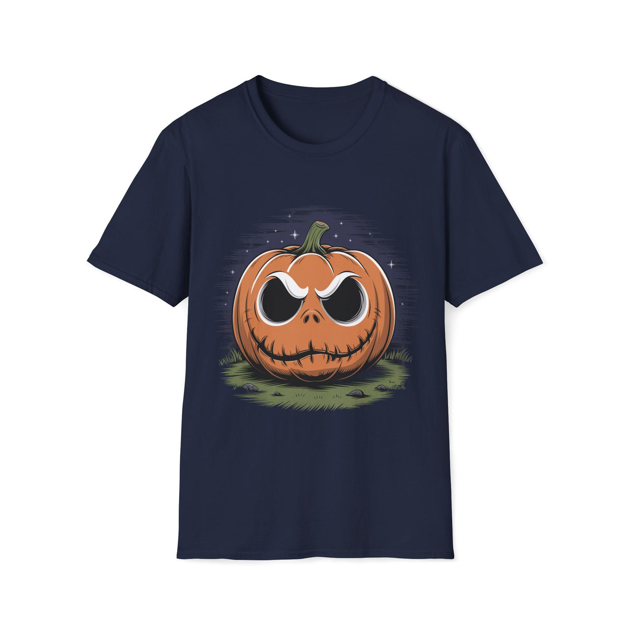Macabre Threads Navy Scary Pumpkin Shirt – Creepy Jack-O’-Lantern Halloween Tee