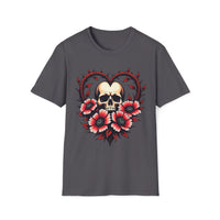 Macabre Threads Charcoal Gothic Bloom Romantic Skull T Shirt – Dark Floral Gothic Tee