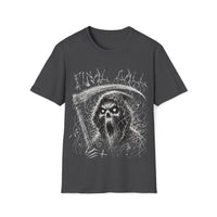 Macabre Threads Dark Heather Final Call – Chaotic Sketch Reaper Tee
