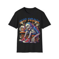Macabre Threads Black Dead Drunk – Skeleton Drinking T-Shirt