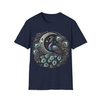 Macabre Threads Navy Gilded Nocturn – Gothic Peacock Moon T-Shirt