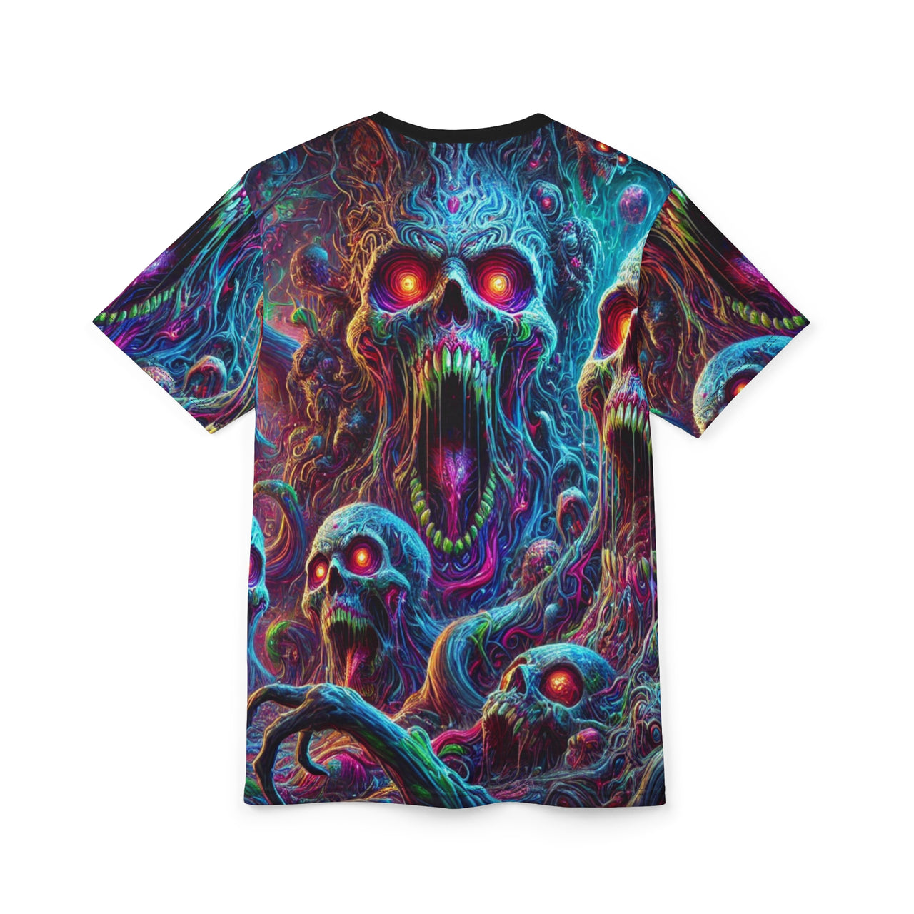 Macabre Threads Echoes of the Damned All-Over Print T-Shirt – Surreal Skull Horror Tee