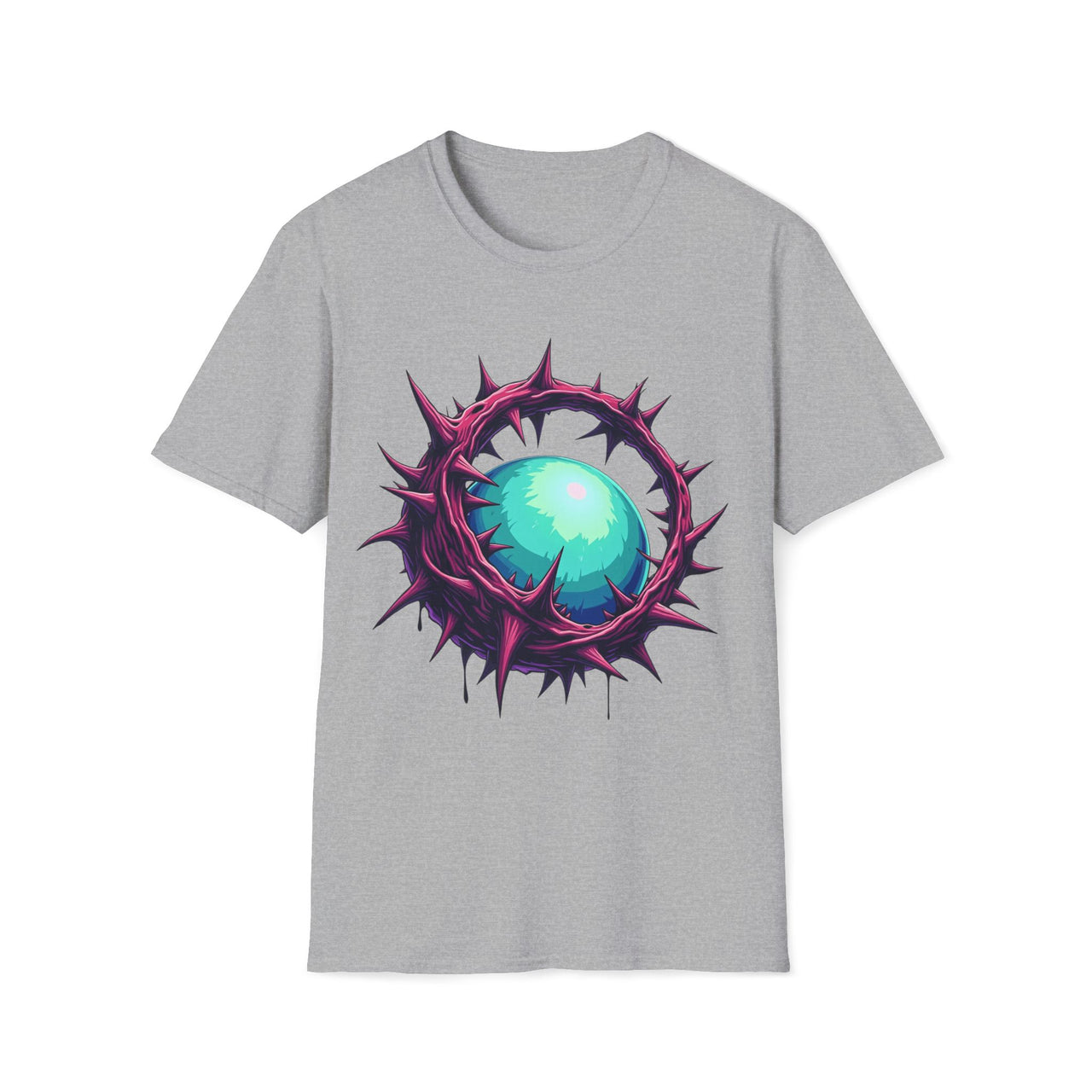 Macabre Threads Sport Grey Luminous Maze T-Shirt – Gothic Orb and Thorns Graphic Tee
