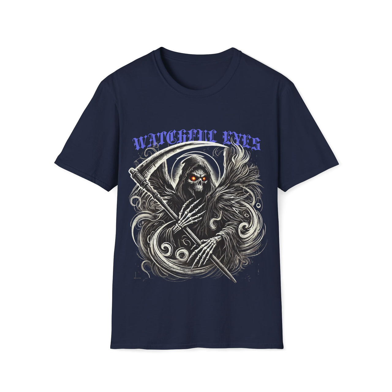 Macabre Threads Navy Watchful Eyes – Grim Reaper T-Shirt