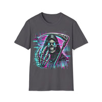 Macabre Threads Charcoal Digital Reaper – Cyberpunk Grim Reaper T-Shirt