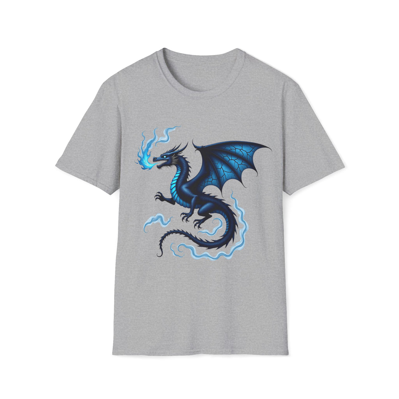 Macabre Threads Sport Grey Ethereal Inferno T-Shirt – Blue Fire Dragon Gothic Design