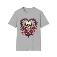 Macabre Threads Sport Grey Gothic Bloom Romantic Skull T Shirt – Dark Floral Gothic Tee