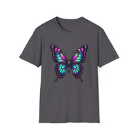 Macabre Threads Charcoal Psychedelic Butterfly T-Shirt – Gothic Neon Butterfly Graphic Tee