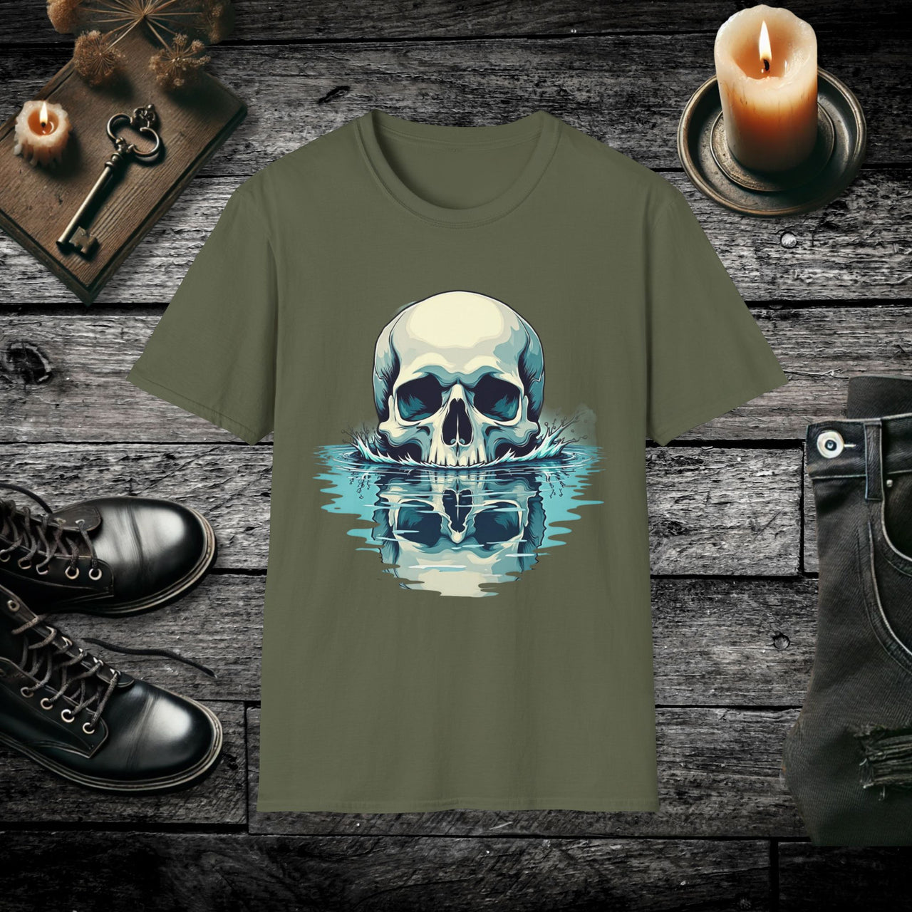 Waves Reflection Skull Reflection T Shirt – Gothic Water Skull Tee