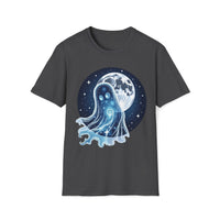 Macabre Threads Dark Heather Lunar Apparition T-Shirt – Cosmic Ghost Moon Graphic Tee