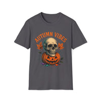 Autumn Vibes T-Shirt – Halloween Skull and Pumpkin Shirt