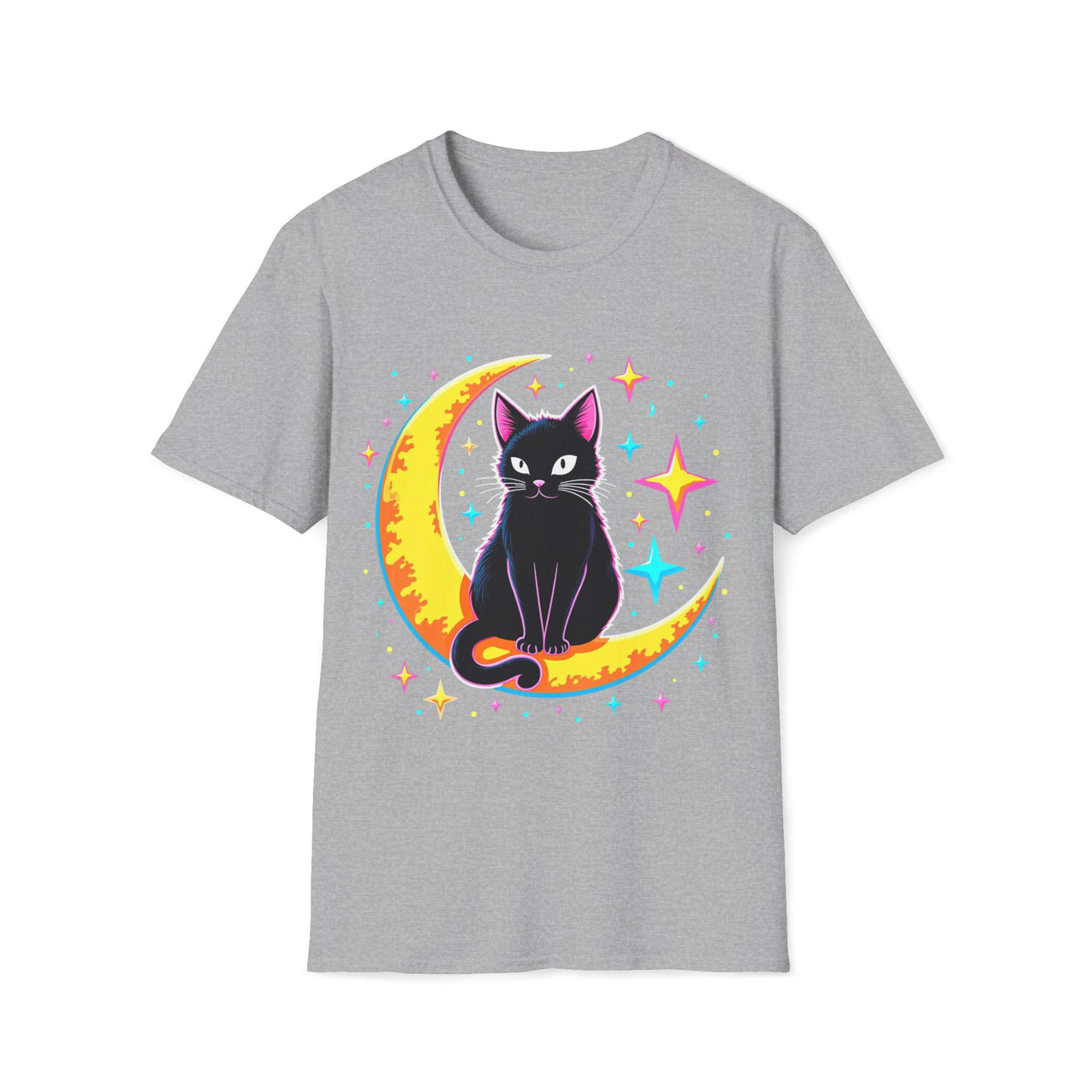 Macabre Threads Sport Grey Cosmic Feline – Lunar Cat T-Shirt