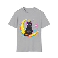 Macabre Threads Sport Grey Cosmic Feline – Lunar Cat T-Shirt