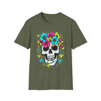 Macabre Threads Floral Spiral Flower Crown Skull T Shirt – Colorful Gothic Tee