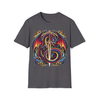 Macabre Threads Charcoal Arcane Blade T-Shirt – Gothic Dragon Sword Design