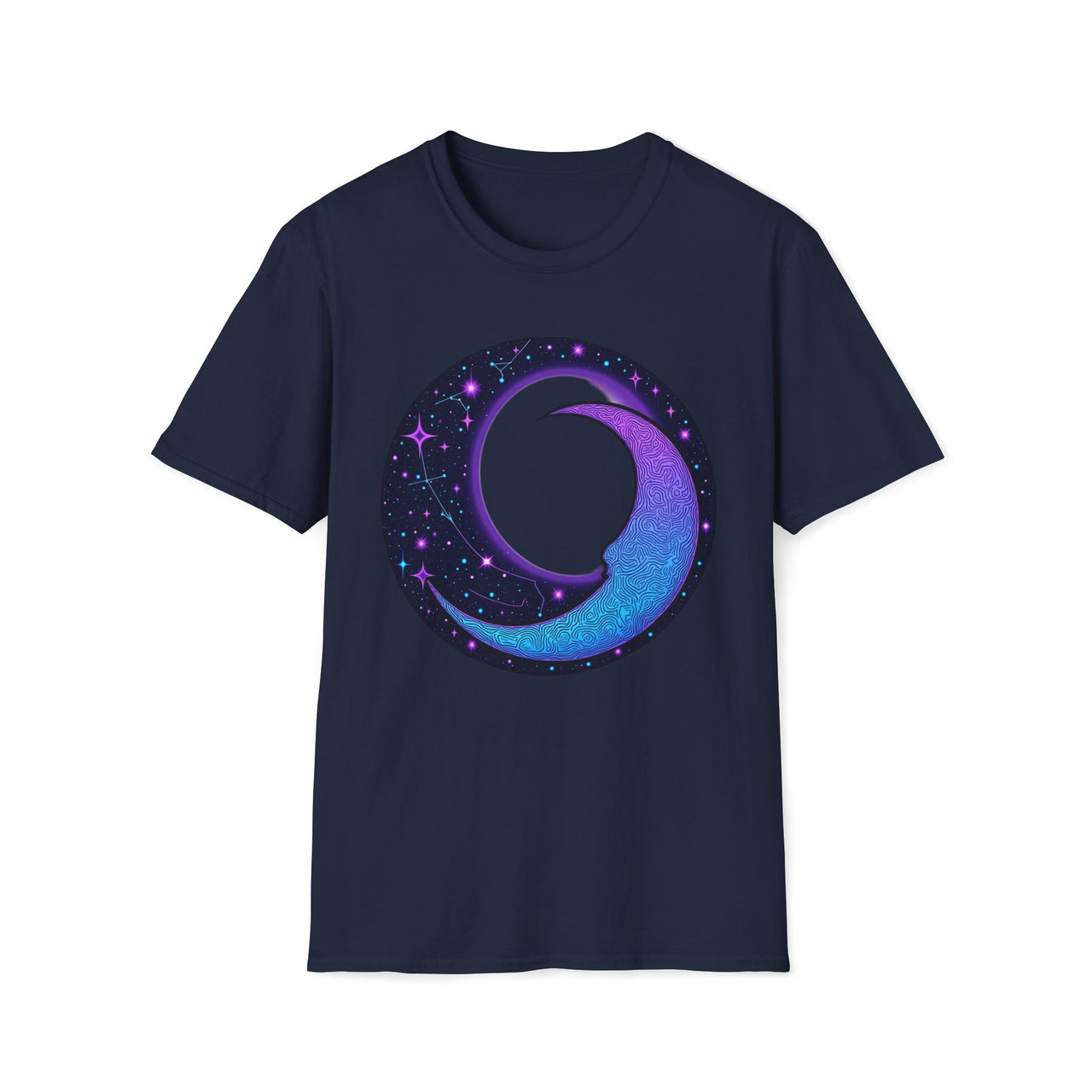 Macabre Threads Navy Lunar Whimsy – Cosmic Moon Swirl T-Shirt