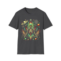 Macabre Threads Dark Heather Stellar Revenant T-Shirt – Cosmic Skeleton Fire Design