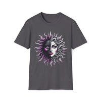 Macabre Threads Charcoal Gothic Celestials T-Shirt – Sun and Moon Face Graphic Tee