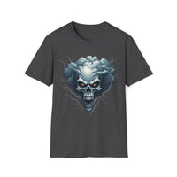 Macabre Threads Dark Heather Skull Storm Lightning Skull T Shirt – Gothic Thunder Skull Tee