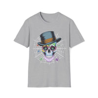 Macabre Threads Sport Grey Intellectual Macabre Skull with Top Hat T Shirt – Gothic Gentleman Tee