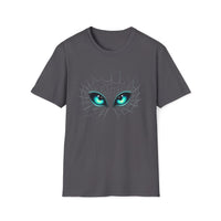 Macabre Threads Charcoal Web Encounter T-Shirt – Gothic Eyes in Web Graphic Tee