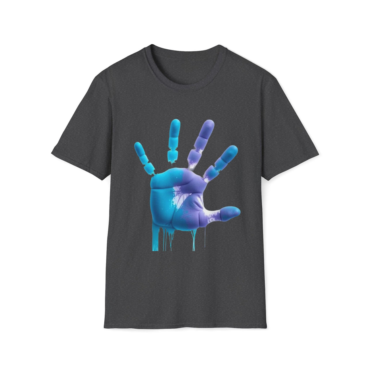 Macabre Threads Dark Heather Liquid Impression T-Shirt – Dripping Robotic Handprint Tee