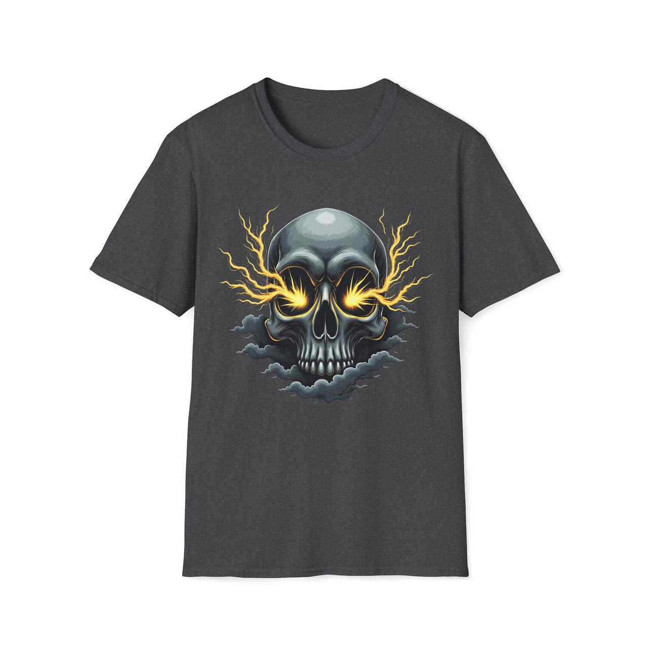 Macabre Threads Dark Heather Storm Skull Electric Skull T Shirt – Gothic Lightning Tee