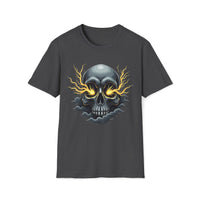 Macabre Threads Dark Heather Storm Skull Electric Skull T Shirt – Gothic Lightning Tee