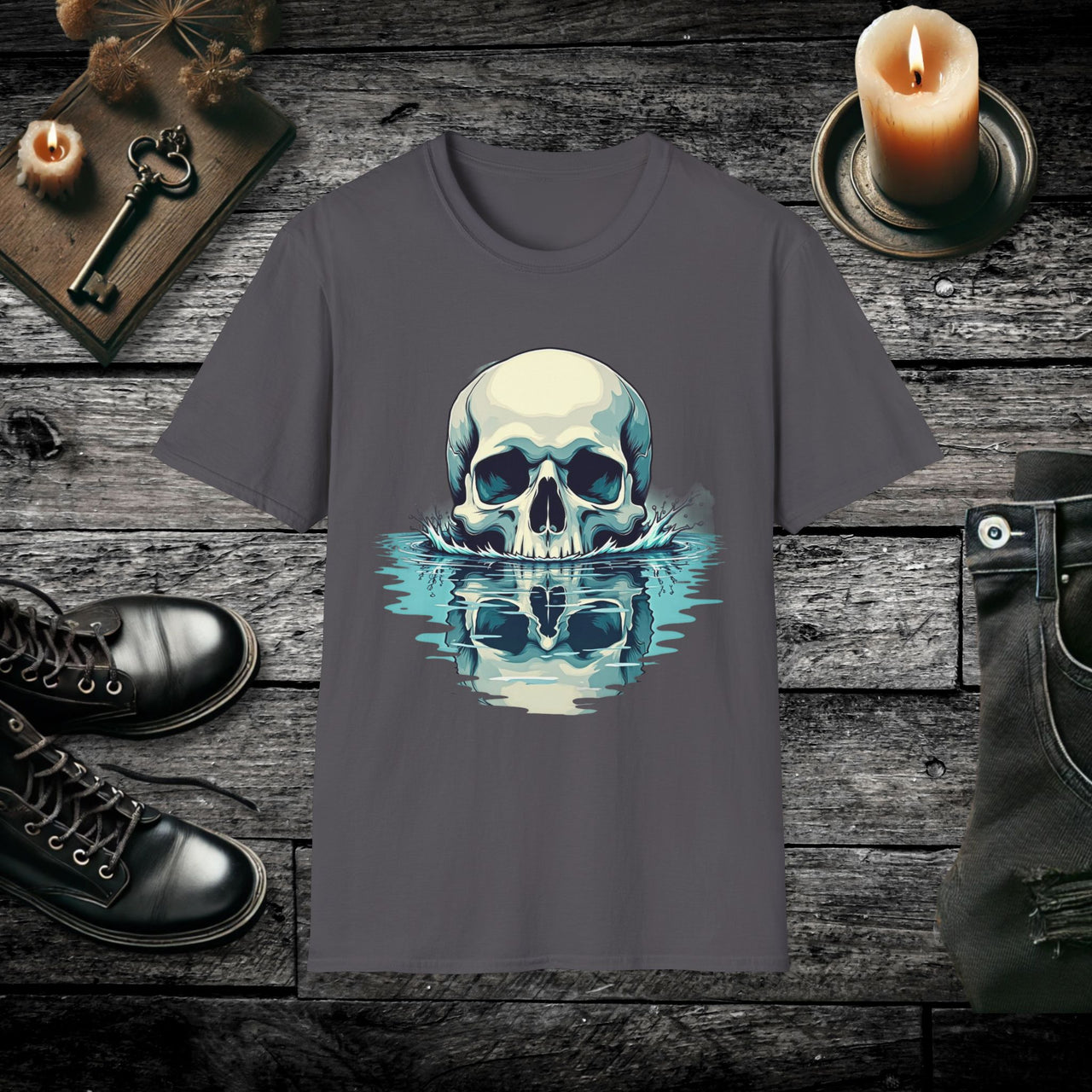 Waves Reflection Skull Reflection T Shirt – Gothic Water Skull Tee