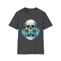 Macabre Threads Dark Heather Waves Reflection Skull Reflection T Shirt – Gothic Water Skull Tee
