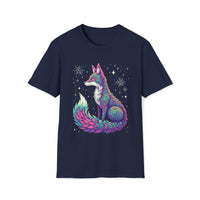 Macabre Threads Navy Cosmic Fox T-Shirt – Mystical Neon Fox Graphic Tee