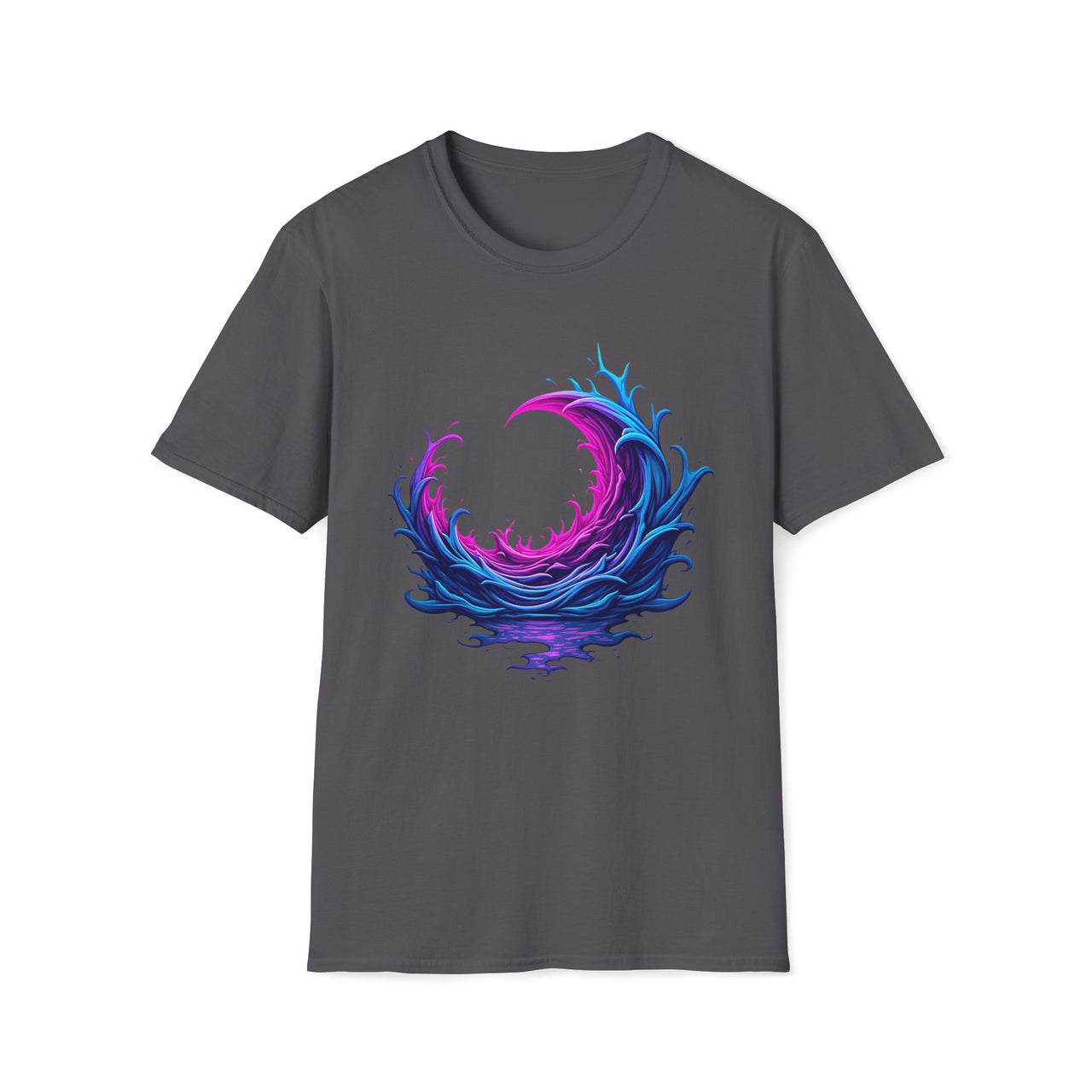 Macabre Threads Charcoal Moon Ripples T-Shirt – Gothic Crescent Wave Graphic Tee