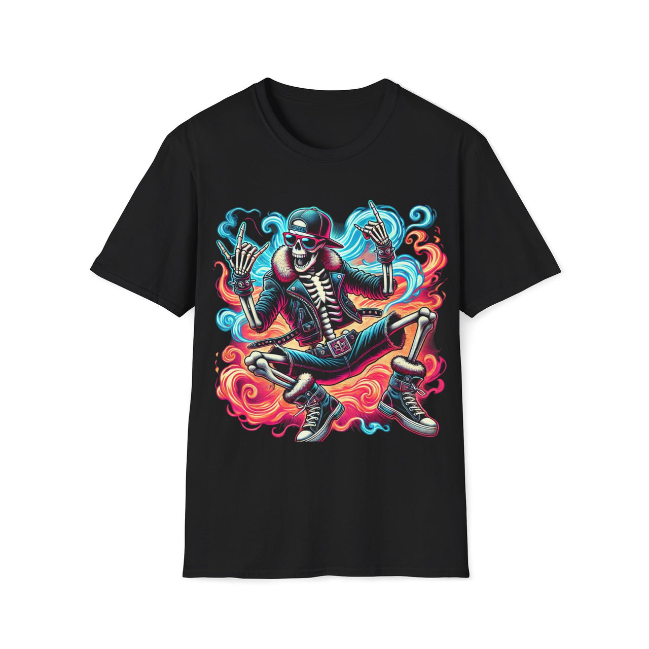 Macabre Threads Black Reaper Riot – Colorful Skeleton Reaper T-Shirt