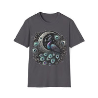 Macabre Threads Charcoal Gilded Nocturn – Gothic Peacock Moon T-Shirt