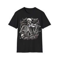 Macabre Threads Black Bone Elegy T-Shirt – Skeleton Violinist Gothic Design