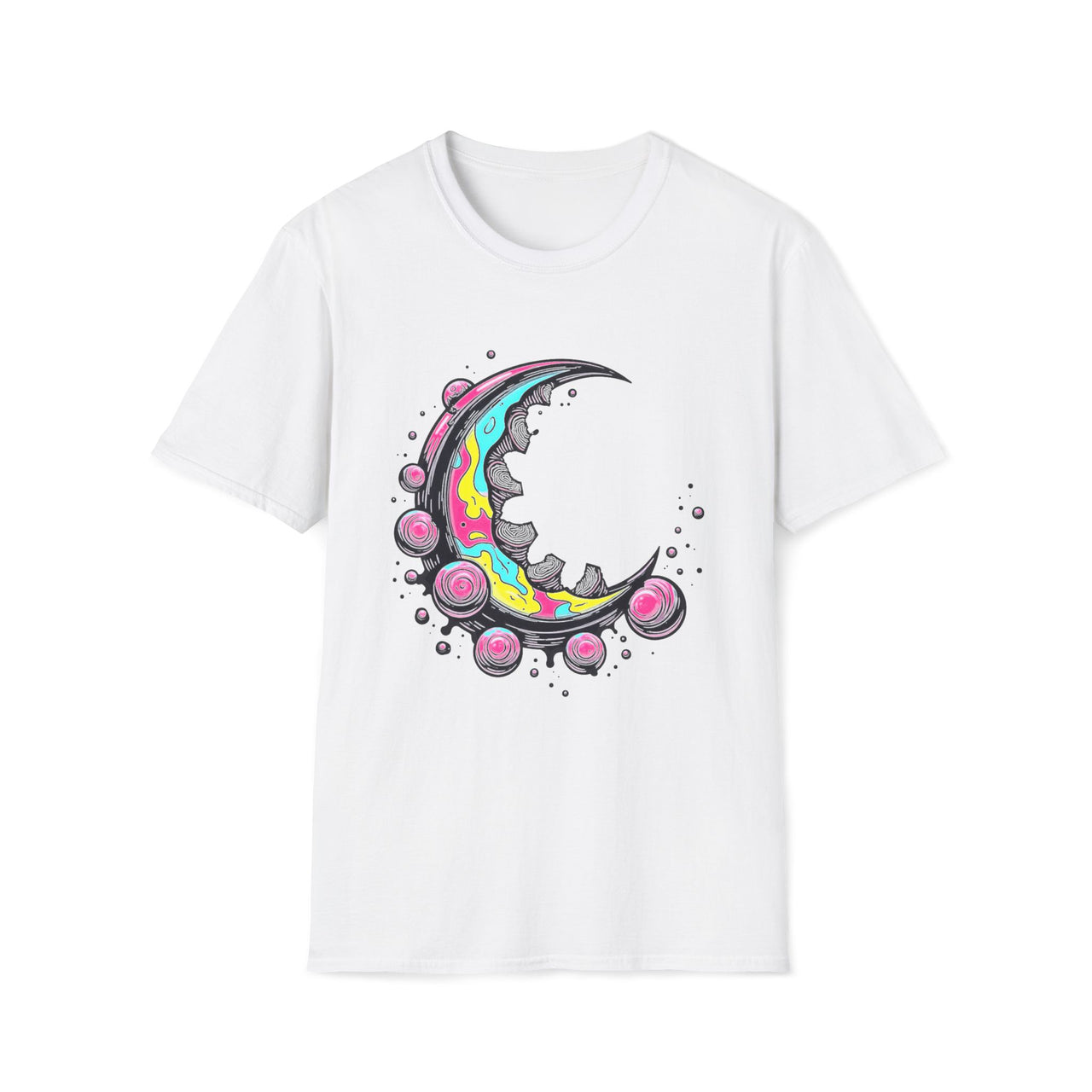Macabre Threads White Psychedelic Moon T-Shirt – Trippy Lunar Graphic Tee