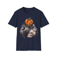 Macabre Threads Navy Pumpkin Head T-Shirt – Creepy Halloween Skull Tee