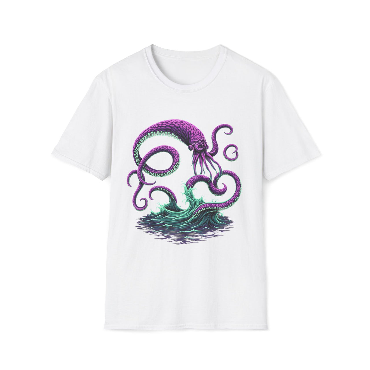 Macabre Threads White Eldritch Surge T-Shirt – Deep Sea Monster Gothic Design